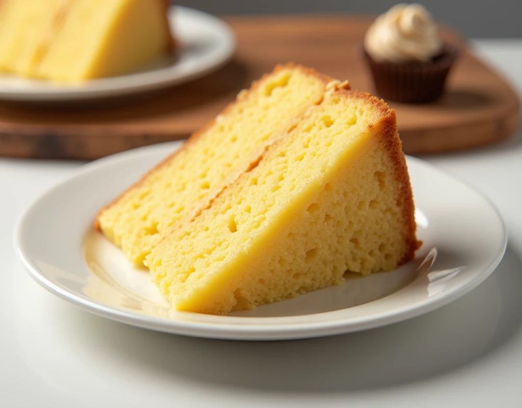 We need an image of a plate with a large piece of butter of cake . High quality image.