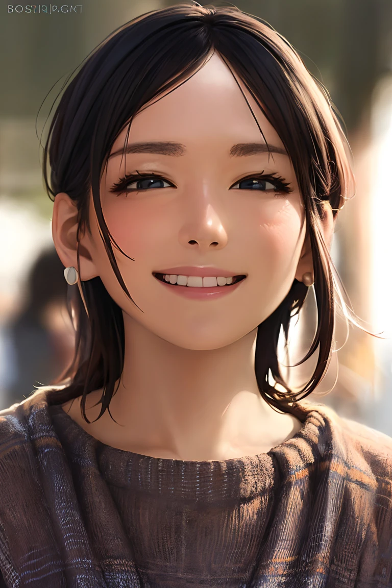 (((high definition image, masterpiece))), ((round face)), eyes realistic sizing, drooping eyes, smiling, small breasts, (unbuttoned blouse), (((large swollen areolas))), nipples, (closeup areolas), ecstasy face, short hair, ((trees, European buildings)), (((sky, place many people pass))),