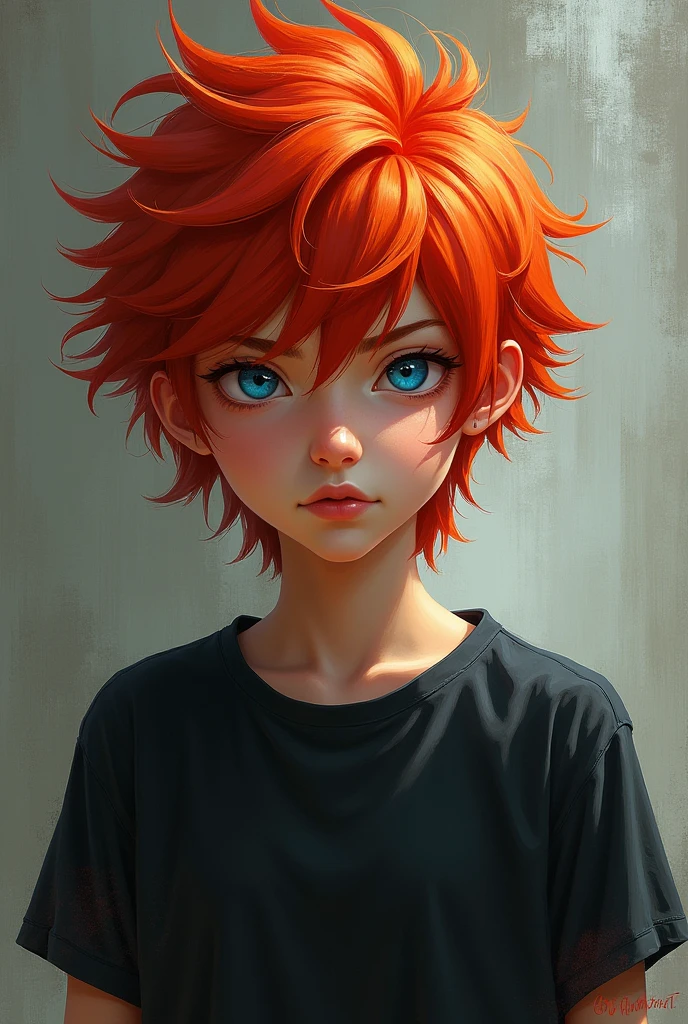 One with blue eyes and red hair in a black shirt, fanart style