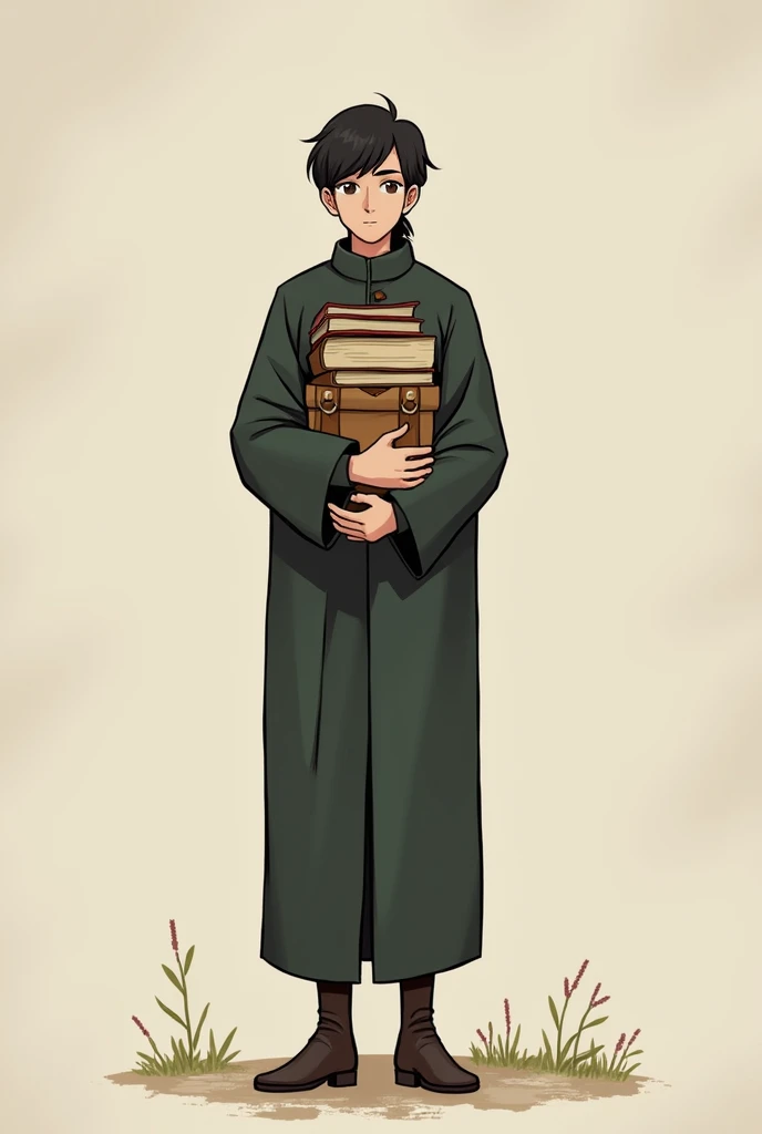 Me stand with a bundle of books kept near to me
