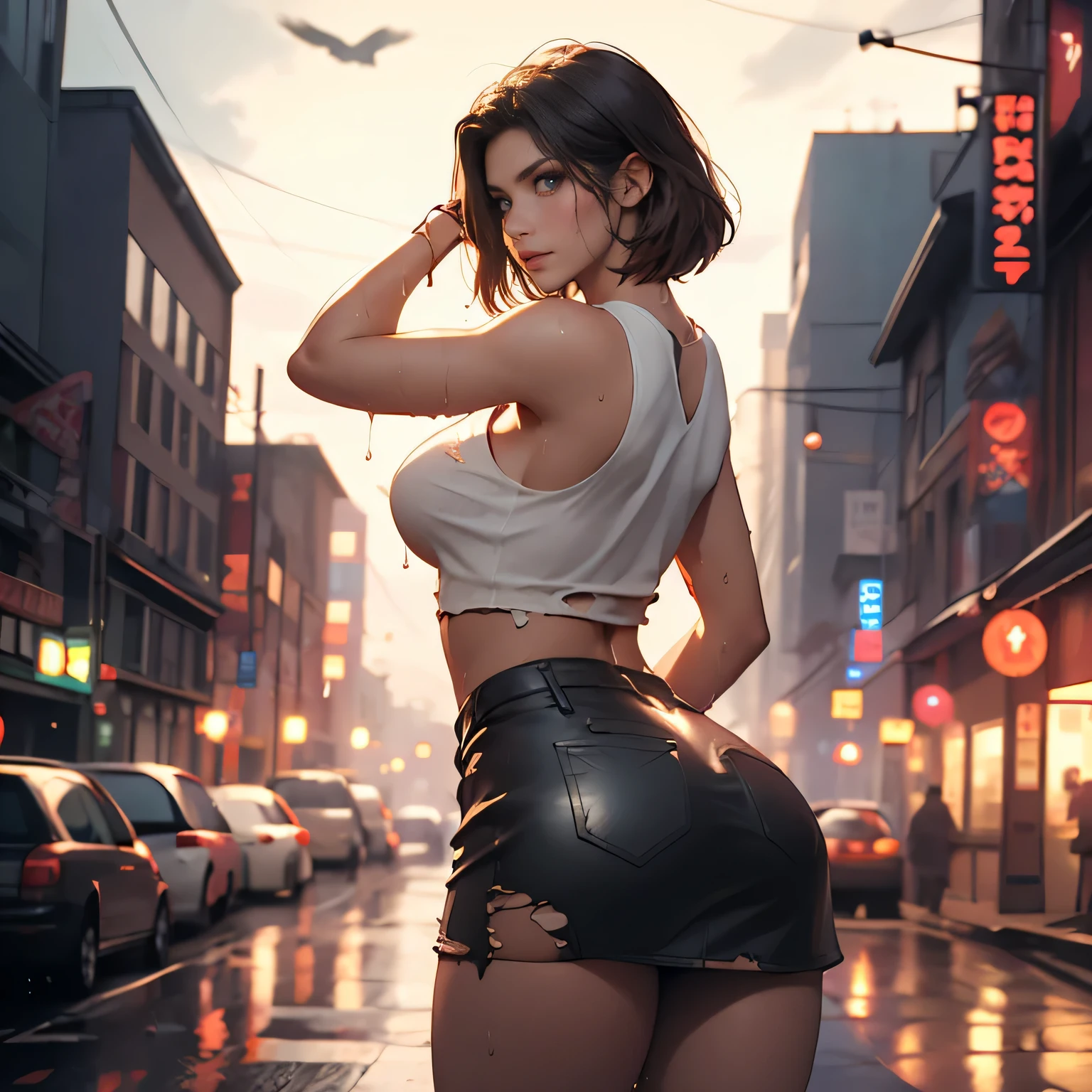 ((full body)), obra-prima, Ultra High Definition, maximum resolution, 8k, muito branca, (14 anoade), extremamente bonita, (sozinha), (corpo inteiro), (muito magra), quadris largos, coxas grossas, (bunda grande), (Rosto extremamente detalhado), olhos muito detalhados, delicate strokes, usando micro vestido, natural lightting, sorriso malicioso , (back view), (homeless), sexy, bumbum empinado, (super quente), (seios pontudos), (very small tits), (prostitute), (having sex), masturbation, (nude), natural beauty, (Drugged), in a dirty alley, suada, suja, cum, smoking, (blatant),
