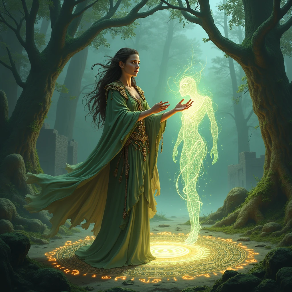 A female druid who summons a fey with the spell Summon Fey.、Dungeons＆Dragons