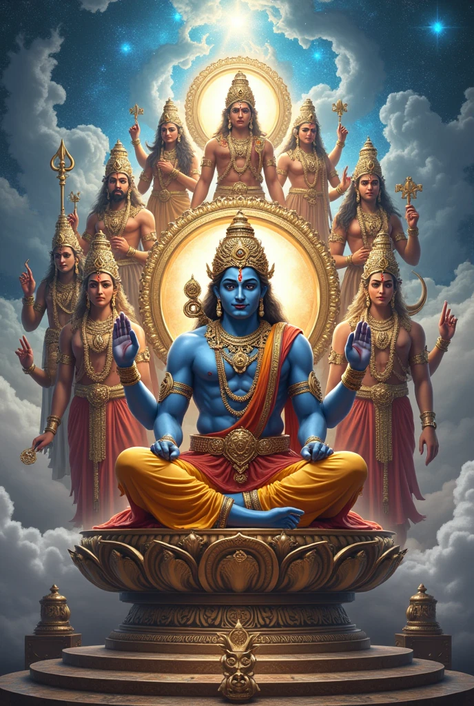 Lord Vishnu and all his avtar in one frame 
