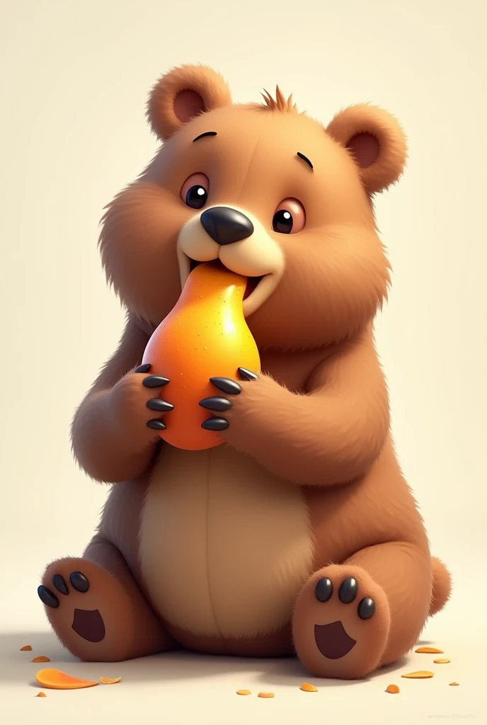 Bear sitting and eat fruit with cute action no bg
