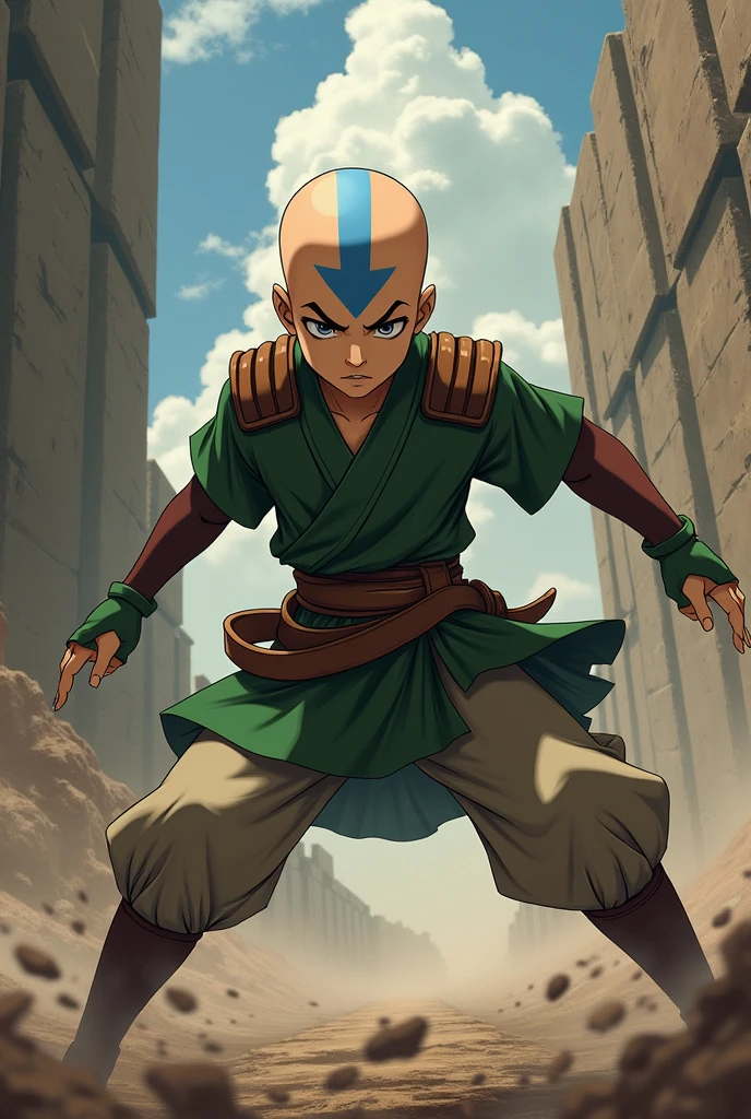 Best quality, Avatar Aang, On the wall, Attack on Titan, Anime, Eren&#39;s uniform, 