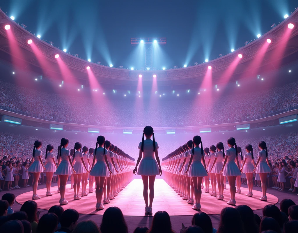 (((((Japanese Clone-girls=Myself))))), (((Super Best masterpiece Clone-girls Raw Photography Art))), (((16K, Highest quality, Ultra-high resolution, RAW Photos))), (((It's so unrealistic., With unparalleled depiction, With an unfathomable sight, An unprecedented and shocking worldview, Clone-girls: In a world of mass reproduction, Ultra-realistic))), (((Japanese Girls, kashiwagi-yuki, 22yo, Small face, Thick black hair, Ponytail Hair, Dark Eyes, Mature face, Cute Smile, Smiling face, A gentle gaze, (((Very pleasant look)))))), (((Very beautiful detailed girls, Accurate body structure, Accurate body movements, Very detailed body, (((Super big breasts, Large bulge of ample breasts)))))), (((Idol group stage costumes, Short skirt, hour々I can see your pants, Cleavage Emphasis, Emphasise the fullness of your breasts))), ((((((((Very detailed, Myself cloning, Depiction of splitting oneself, 1Myself girl→1,000,000,000,000,000,000,000,000,000,000Myself cloning girls)))))))), (((((((Myself clone-girlsから, Myself keeps multiplying, (Very detailed and intricate, To the exact, Flawless, (((In the same female body,With the same face, With the same hairstyle, In the same clothes, At the same height, 同じSuper big breastsである))), In a detailed depiction), 1,000,000,000,000,000,000,000,000,000,000 people))))))), (((((Myself girls only))))), (((((1,000,000,000,000,000,000,000,000,000,000Myself girls))))), (((((Very detailed depiction, Myself's idol group, At the outdoor stage at night, Singing and dancing performance, 5Column system, Gaze into the audience, Fun and powerful singing, Dance with unified group movements))))), (((Very detailed, The auditorium is packed, The whole audience is Myself's crowd, Dress code: Casual))), (Seven-color stage lighting, Idol group lighting), (((((The camera focuses on idol groups., Clear and accurate perspective depiction, super wide view, Ultra-wide field of view, Focus on the average value of the image))))), With the best performance, The venue was in a frenzy, Myselves are in high spirits