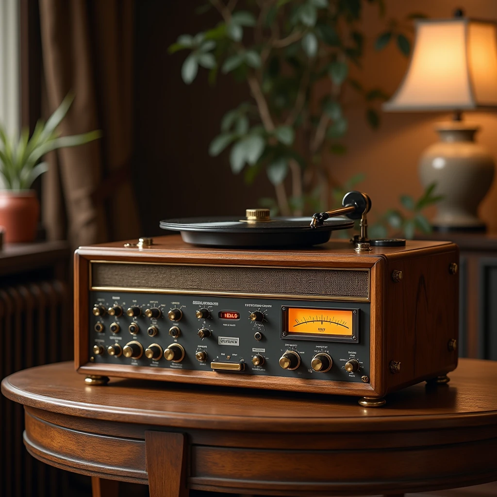 Oldschool music player, vintage, antique. Press play
