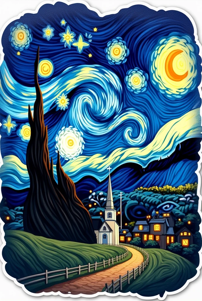 Make me a sticker design related to Van Gogh&#39;s Starry Night