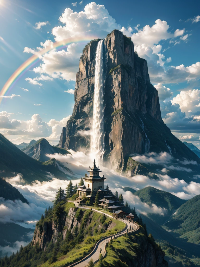 Mountain、waterfall、rainbow、Light、sun、sunlight、