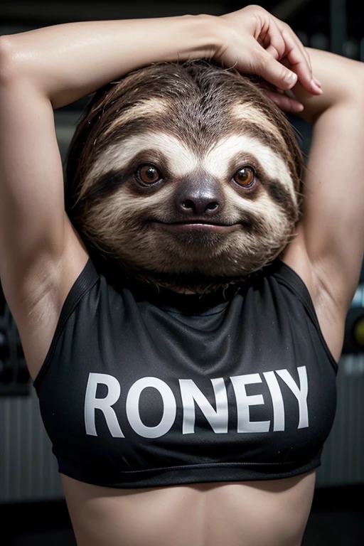 Create an image of a sloth and a prohibited symbol overlaying it and next to it a gym motivational phrase