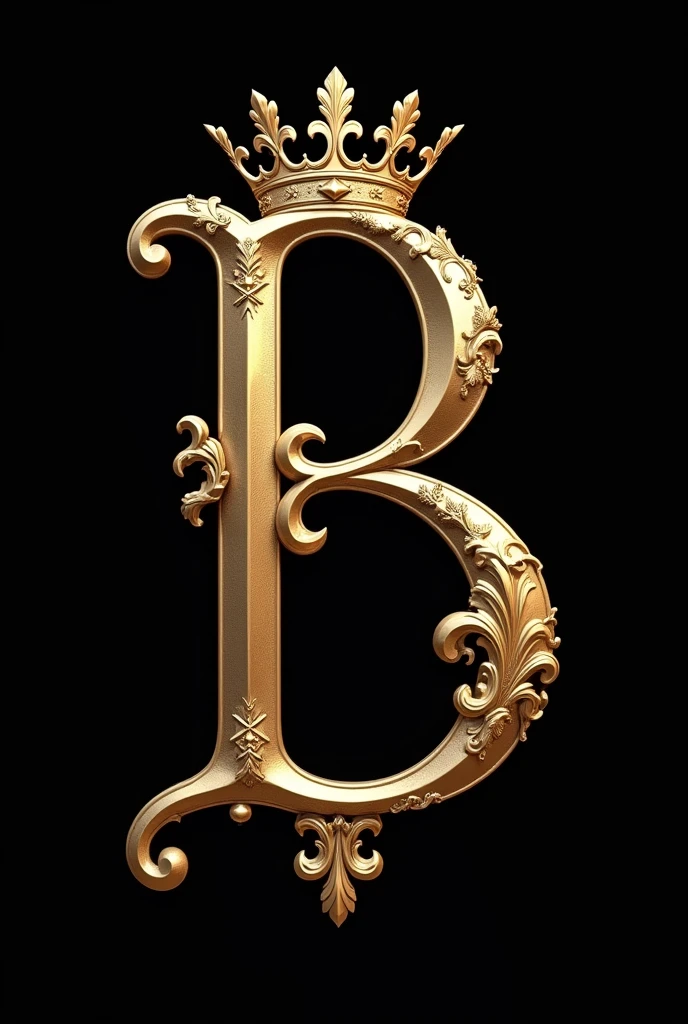 Background: Solid black.Letter Style: The letter "B" should be designed in a serif or script font with flowing, ornate lines. Consider using a font like Garamond, Trajan, Didot, or a refined script style.Colour and Effects: The letter "B" should be rendered in a metallic gold or silver finish. Incorporate subtle gradients or shine effects to enhance its luxurious appearance.Additional Elements: Include decorative elements such as a crown or intricate flourishes around or integrated into the letter "B" to emphasize the royal theme.Overall Look: The design should be clean, polished, and professional, conveying a sense of high status and exclusivity.