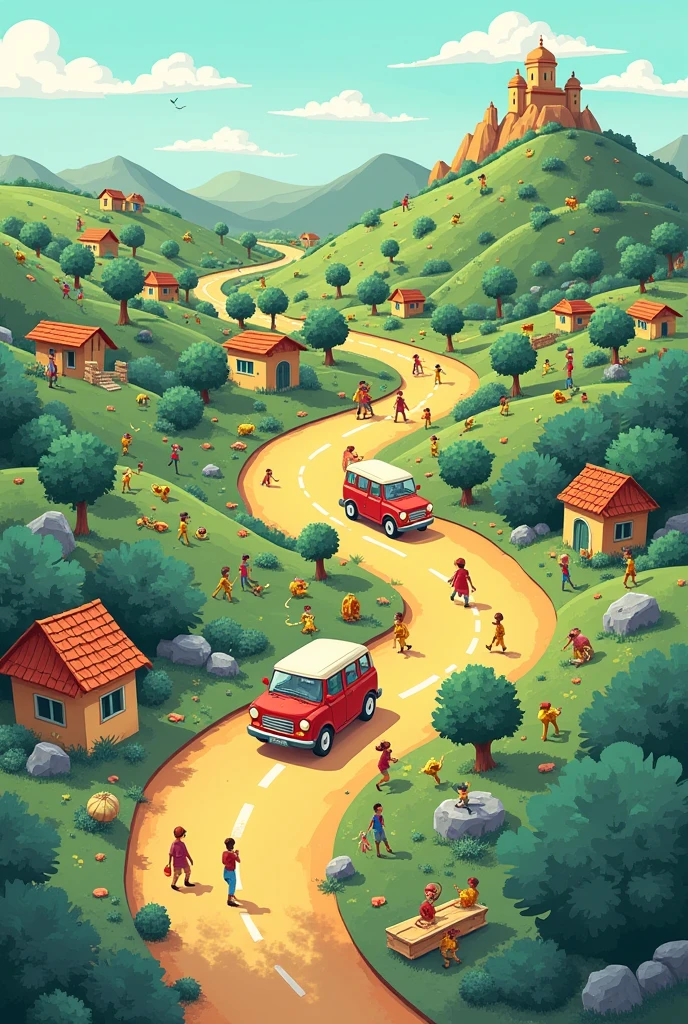 Create a cartoon like map of road from Hassan to Bangalore 