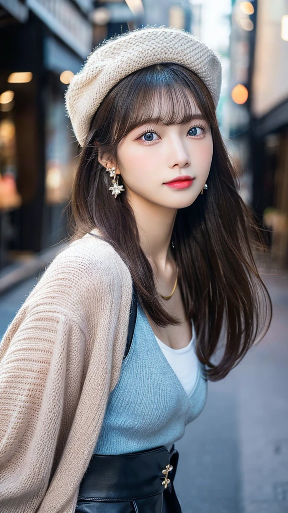 (32hair,High resolution,Attention to detail,High resolution,high density,alone,In addition:1.3),(A realistic person々,Live Action,fine grain,High resolutionの目,Beautiful Eyes,Eyes that look alive,Beautiful dark blue eyes,Fishing eyes,Detailed lips,Translucent white skin,Realistic face in every detail:1.3),(Japanese Ido,hairorean Idols,Japanese Model,hairorean models,hairorean hair-Pop Female Idols:1.2),(blush,Natural Makeup,necklace,Earrings,へそEarrings:1.4)(Shorts、Oversized mesh cardigan、Leather boots,hairnitted hats,Mode Style, Beautiful casual look:1.6),(Shapely breasts:1.5),(Young but very beautiful hairorean1 ,Laugh a little,turn around,looked back,Looking into the camera,Fashion Leader,Fashion Model,Soft Skin,Unforgettable Eyes,Her eyes are so beautiful,I want to go to the Paris Collection.........,Cutting-edge fashion:1.6、Left eye is red、Right eye blue、Face close-up