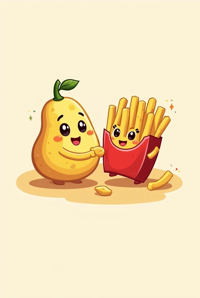 Logo: Cute, cartoonish potato and squash characters holding fries, adding a playful touch to the brand.: 