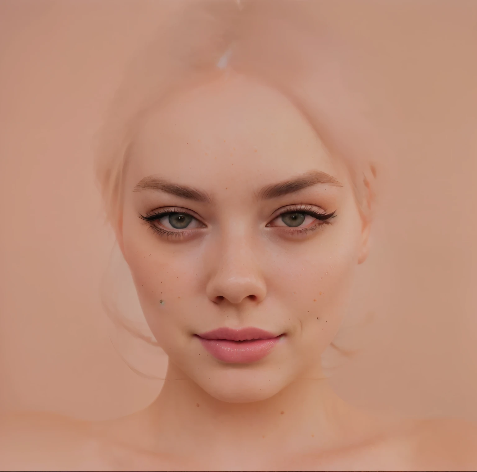 there is a woman with a pink lipstick and a pink dress, emma stone face, emma stone portrait, face morph, margot robbie face, portrait of emma stone, soft round face, hyperdetailed perfect face, made with photoshop, dedined face, face very realistic, real detailed face, with round face, photorealiscic face, full face close up portrait