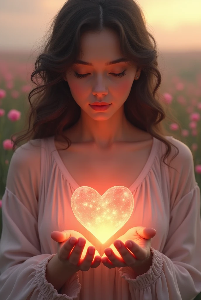 Heart in love, in the hands of a woman