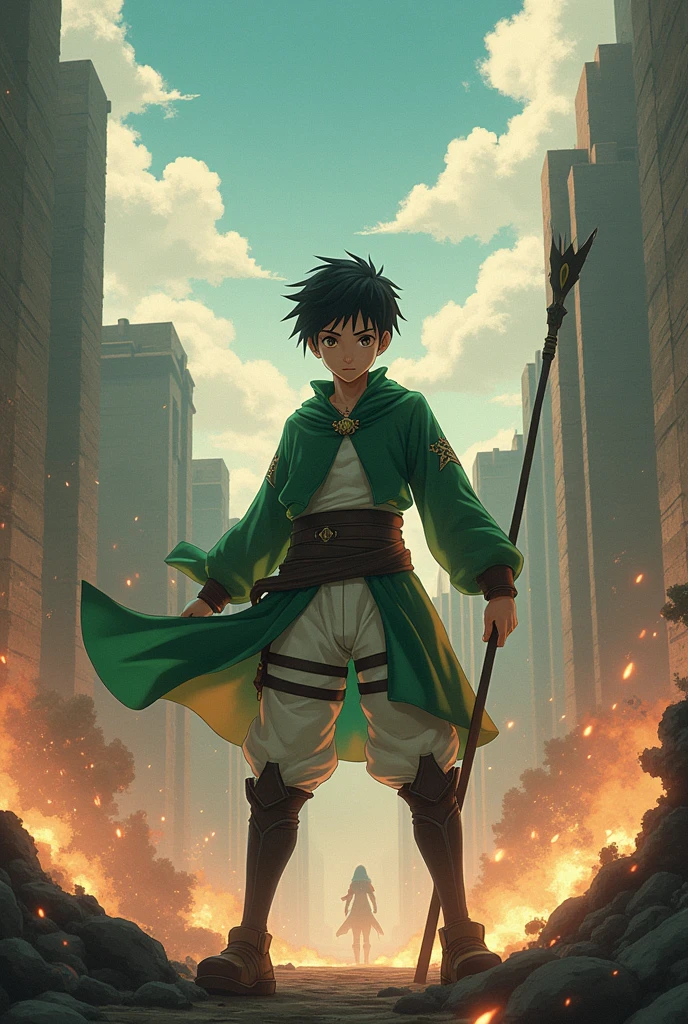 Best quality, Avatar Aang, On the wall, Attack on Titan, Anime, Eren's uniform, Attack on Titan weapon, Attack on Titan city