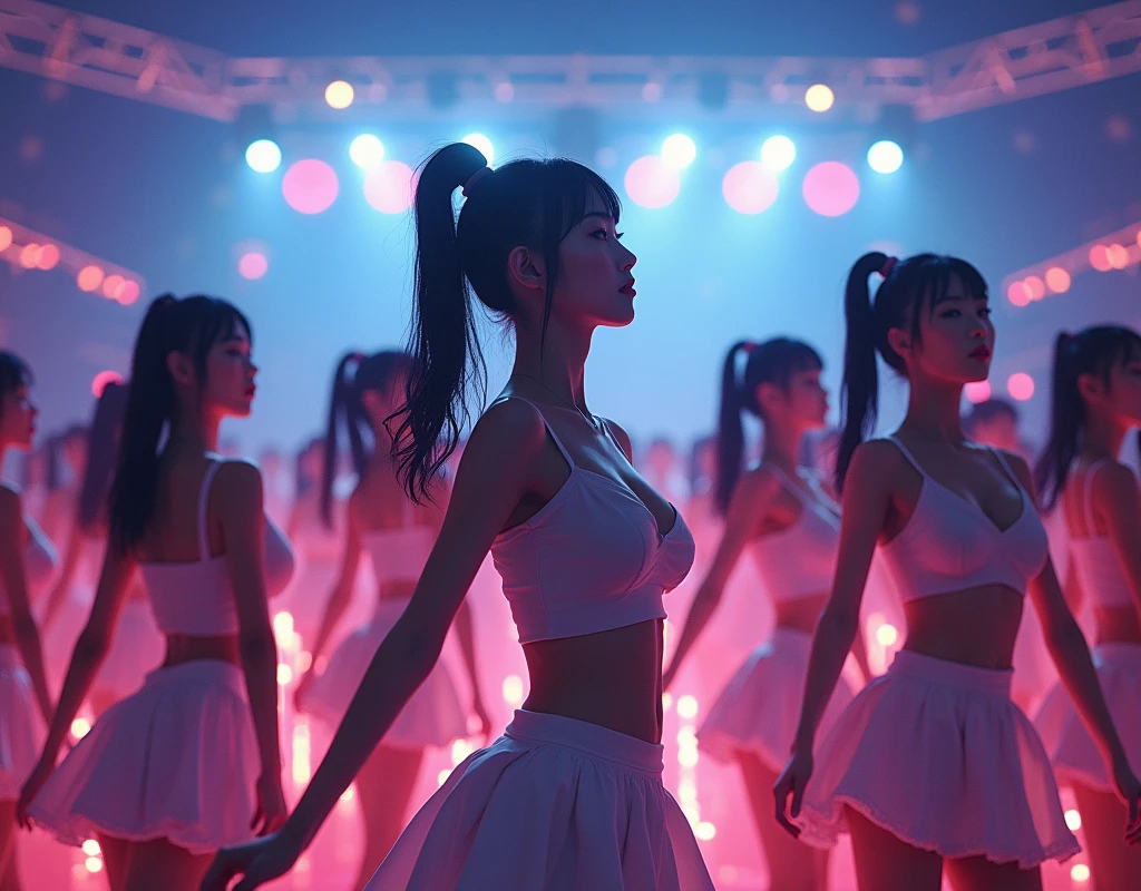 (((((Japanese Clone-girls=Myself))))), (((Super Best masterpiece Clone-girls Raw Photography Art))), (((16K, Highest quality, Ultra-high resolution, RAW Photos))), (((It's so unrealistic., With unparalleled depiction, With an unfathomable sight, An unprecedented and shocking worldview, Clone-girls: In a world of mass reproduction, Ultra-realistic))), (((Japanese Girls, kashiwagi-yuki, 22yo, Small face, Thick black hair, Ponytail Hair, Dark Eyes, Mature face, Cute Smile, Smiling face, A gentle gaze, (((Very pleasant look)))))), (((Very beautiful detailed girls, Accurate body structure, Accurate body movements, Very detailed body, (((Super big breasts, Large bulge of ample breasts)))))), (((Idol group stage costumes, Short skirt, hour々I can see your pants, Cleavage Emphasis, Emphasise the fullness of your breasts))), ((((((((Very detailed, Myself cloning, Depiction of splitting oneself, 1Myself girl→1,000,000,000,000,000,000,000,000,000,000Myself cloning girls)))))))), (((((((Myself clone-girlsから, Myself keeps multiplying, (Very detailed and intricate, To the exact, Flawless, (((In the same female body,With the same face, With the same hairstyle, In the same clothes, At the same height, 同じSuper big breastsである))), In a detailed depiction), 1,000,000,000,000,000,000,000,000,000,000 people))))))), (((((Myself girls only))))), (((((1,000,000,000,000,000,000,000,000,000,000Myself girls))))), (((((Very detailed depiction, Myself's idol group, At the outdoor stage at night, Singing and dancing performance, 5Column system, Gaze into the audience, Fun and powerful singing, Dance with unified group movements))))), (((Very detailed, The auditorium is packed, The whole audience is Myself's crowd, Dress code: Casual))), (Seven-color stage lighting, Idol group lighting), (((((The camera focuses on idol groups., Clear and accurate perspective depiction, Ultra-wide field of view, Focus on the average value of the image))))), With the best performance, The venue was in a frenzy, Myselves are in high spirits
