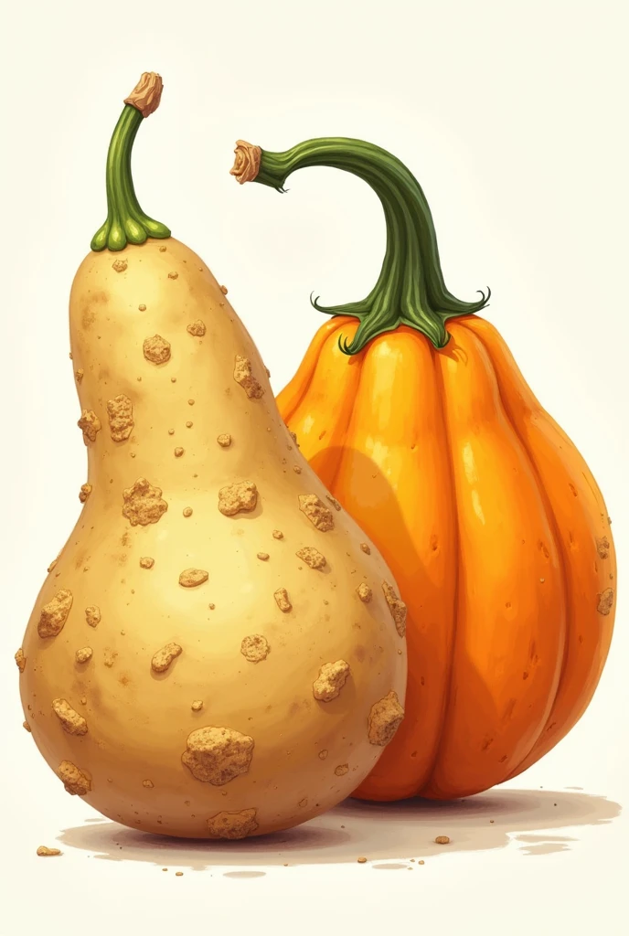 Crunchy Duo Design: Illustrate a potato and squash, each with a crisp, crunchy effect around them, highlighting the texture.