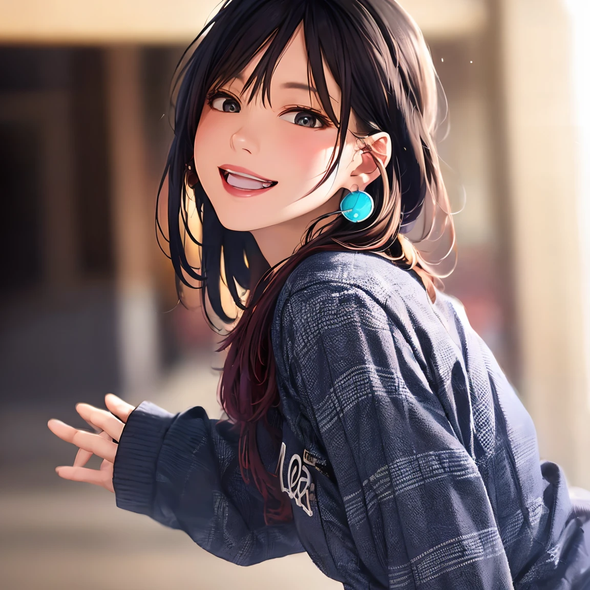 Highly detailed face, ((Open your eyes)), cute, Vibrant colors, Soft natural light, Bokeh effect. clothing(one piece)、(((ear))), Professional photography, Street Snapshots, Vibrant colors, (smile, Laughter),from the front