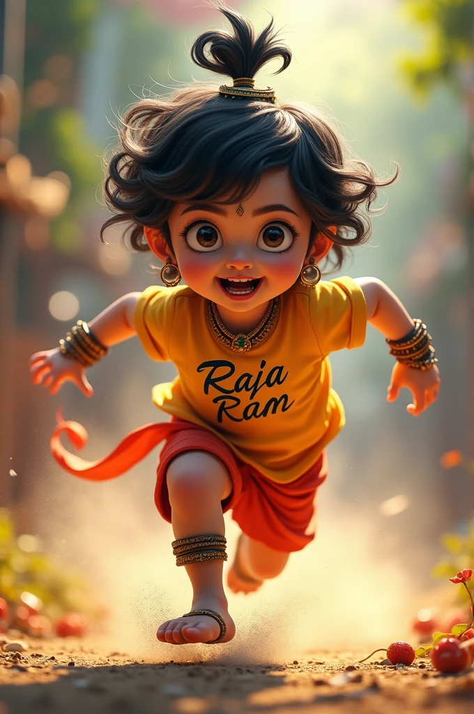  Krishna with boy Raja ram name printed on his t shirt ( boy racing the camera)
