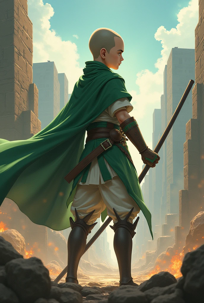 Best quality, Avatar Aang, On the wall, Attack on Titan, Anime, Eren's uniform, Attack on Titan weapon, Attack on Titan city