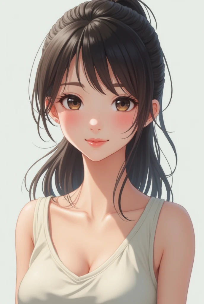 Sleeveless, Ponytail, Japan Girls, 8K, LAW Photos, Top Quality, Masterpiece, Realistic, Photorealistic Super Detail, One Girl, Cute, Best Smile, Beautiful Eyes, Long Hair, Perfect Facial Features,