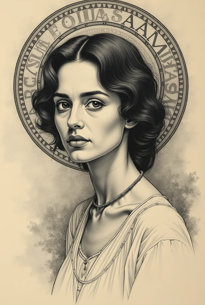 A vintage style drawing, that expresses the genius and introspection of the Brazilian writer Clarice Lispector and her book The Hour of the Star.
