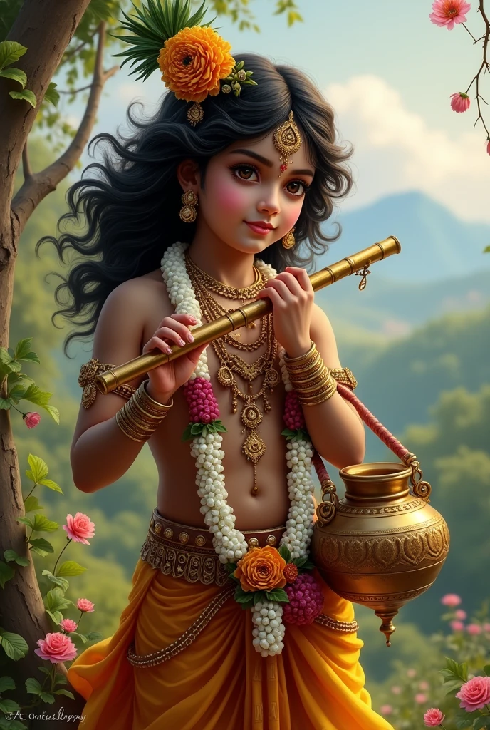 Board Krishna with matki and murali 