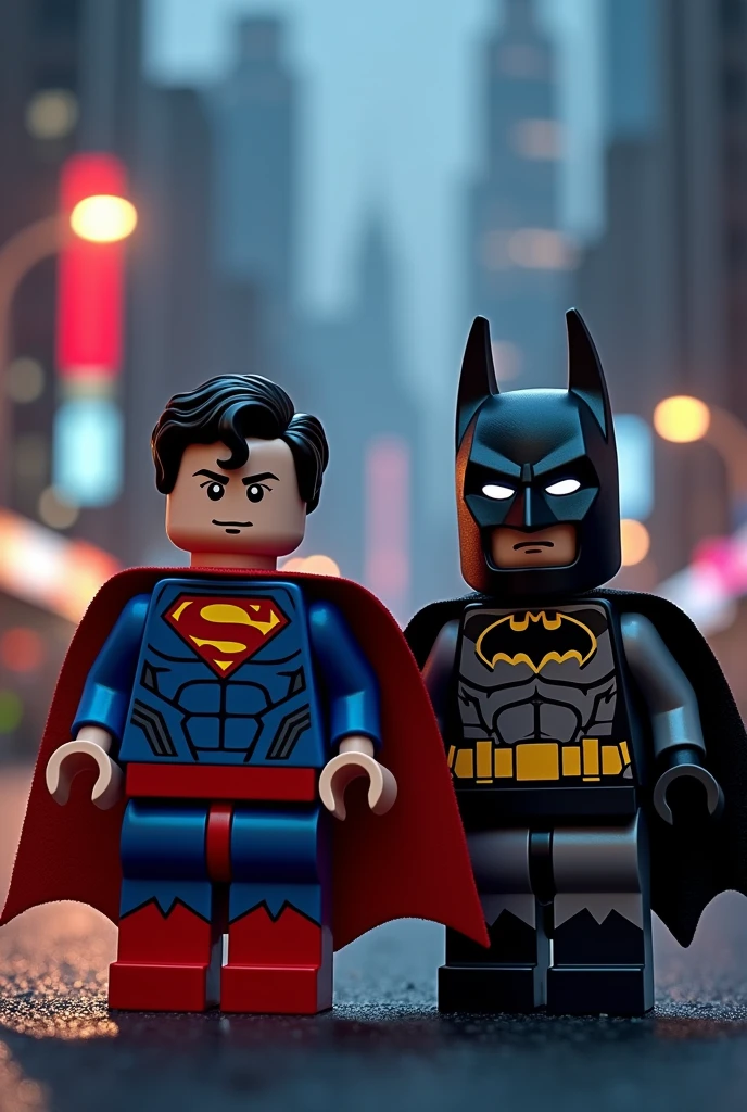Superman and Batman in lego art, night