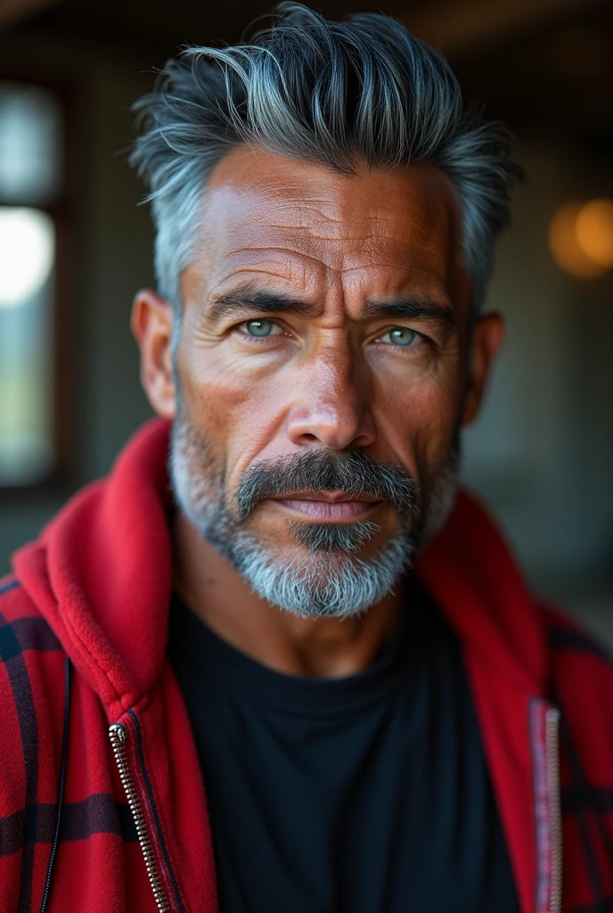 Name: Orion Payne
Age: 67
Appearance:
- Hair: Midnight Blue with gray at the edges, styled in a quiff with back and sides tape
- Body-shape: Bara bodybuilder, with large prominent pectoral muscles
- Eyes: Light blue
- Middle-aged but exceptionally handsome
- Muscular physique, with emphasis on chest and bicep muscles
- The angle of the depiction is closer and closer to the face, akin to a selfie
Attire:
- Black Aloha shirt paired with a Red Batik Hoodie
- His whole body is covered, exuding a professional yet stylish aura
Experience:
- Renowned professional coach with unparalleled expertise
- Former spy with a keen eye for strategy and tactics
Transformed from Optimus Prime's character into a human form, Orion Payne embodies strength, intelligence, and charisma. As a seasoned coach and former spy, he utilizes his exceptional physique and sharp mind to guide and mentor others towards success.