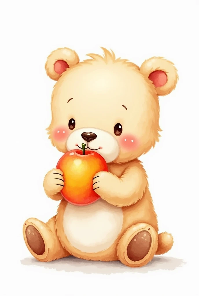 Little bear sitting and eat fruit make it with water color no bg make it for png 
