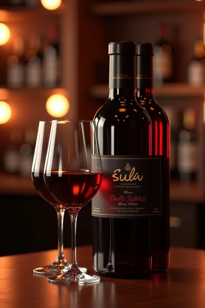 Sula red wine with 2 glass in a bar