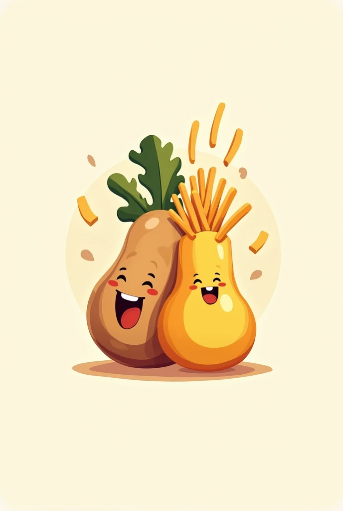 logo; Abstract illustrations of a potato and squash, with fries emerging from them.