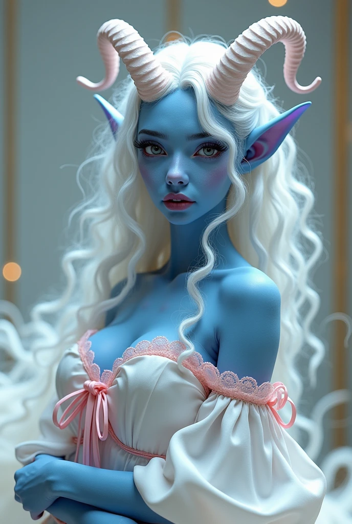 (ultra high res,photorealistic,realistic,best quality,photo-realistic), (8k, raw photo, best quality, masterpiece), ((nsfw)), (photon mapping, radiosity, physically-based rendering,automatic white balance), technological sense, best quality, masterpiece, illustration,CG ,unity ,wallpaper, official art, Amazing, finely detail, an extremely delicate and beautiful,extremely detailed, highly detailed, sharp focus,rich background,blurry background, (real person,photograph), (((high detailed skin,visible pores))), (((face close-up))), ((small breasts)), This cute alien female has large, almond-shaped black eyes that seem to sparkle with curiosity and intelligence. Her skin is a soft, pale shade of lavender, and is completely smooth to the touch. Her hair is a bright shade of green and falls in soft, loose waves down to her waist. She has a small, delicate nose and full, plush lips that curve into a friendly smile. Her ears are slightly pointed and sit high on her head, giving her an otherworldly appearance. She wears a simple, form-fitting suit that seems to be made out of a metallic material, and it gleams softly in the light. Overall, she exudes a friendly and approachable vibe, and her alien features only serve to make her all the more intriguing.