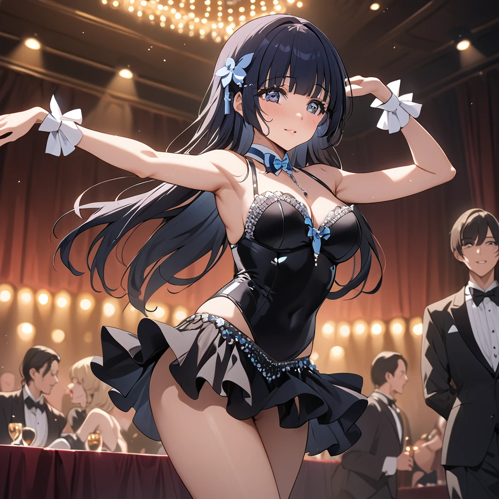 ((Highest quality)), ((masterpiece)), (detailed), (Perfect Face)、The woman is Reika Aoki with semi-long hair、The woman is wearing a cabaret dance costume and is dancing a cabaret dance