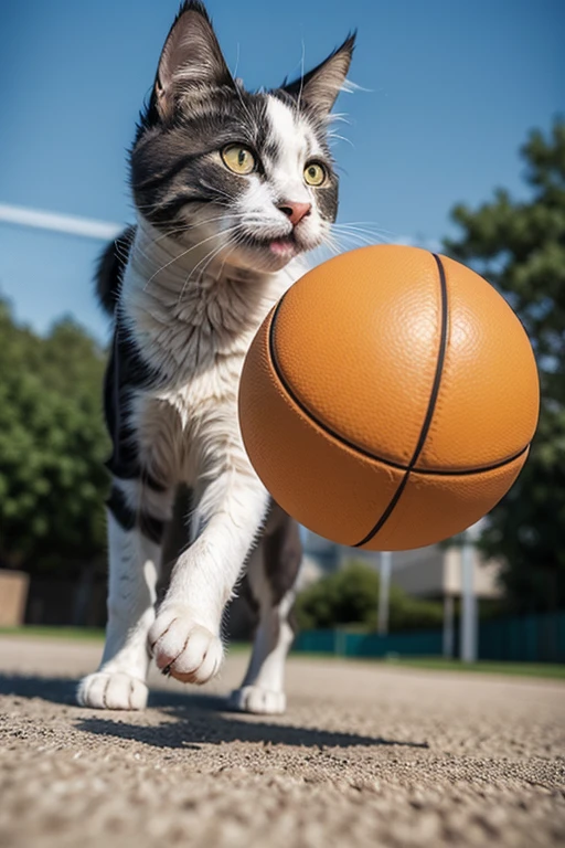 a cat playing ball with a dog, Minimalism, macro photo, masterpiece