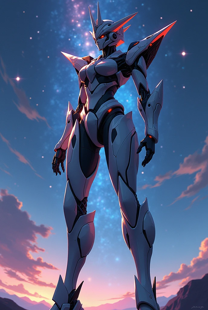 anime, Giant Robot, Curved, Beast Mode, Captain Earth, Thin legs, Full body image of a female super robot, Simple Background,universe,