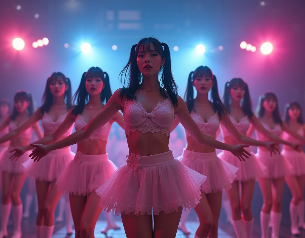 (((((Japanese Clone-girls=Myself))))), (((Super Best masterpiece Clone-girls Raw Photography Art))), (((16K, Highest quality, Ultra-high resolution, RAW Photos))), (((It's so unrealistic., With unparalleled depiction, With an unfathomable sight, An unprecedented and shocking worldview, Clone-girls: In a world of mass reproduction, Ultra-realistic))), (((Japanese Girls, kashiwagi-yuki, 22yo, Small face, Thick black hair, Ponytail Hair, Dark Eyes, Mature face, Cute Smile, Smiling face, A gentle gaze, (((Very pleasant look)))))), (((Very beautiful detailed girls, Accurate body structure, Accurate body movements, Very detailed body, (((Super big breasts, Large bulge of ample breasts)))))), (((Idol group stage costumes, Short skirt, hour々I can see your pants, Cleavage Emphasis, Emphasise the fullness of your breasts))), ((((((((Very detailed, Myself cloning, Depiction of splitting oneself, 1Myself girl→1,000,000,000,000,000,000,000,000,000,000Myself cloning girls)))))))), (((((((Myself clone-girlsから, Myself keeps multiplying, (Very detailed and intricate, To the exact, Flawless, (((In the same female body,With the same face, With the same hairstyle, In the same clothes, At the same height, 同じSuper big breastsである))), In a detailed depiction), 1,000,000,000,000,000,000,000,000,000,000 people))))))), (((((Myself girls only))))), (((((1,000,000,000,000,000,000,000,000,000,000Myself girls))))), (((((Very detailed depiction, A singing and dancing Myself idol group, At the outdoor stage at night, A splendid dance performance, Over 100 people, Gaze into the audience, Fun and powerful singing, Dance with unified group movements))))), (((Very detailed, The auditorium is packed, The whole audience is Myself's crowd, Dressed differently from idol groups))), (Seven-color stage lighting, Idol group lighting), (((((The camera focuses on idol groups., Clear and accurate perspective depiction, Ultra-wide field of view, Focus on the average value of the image))))), The best dance performance ever, Myself and the others were going crazy and the atmosphere was at its peak.