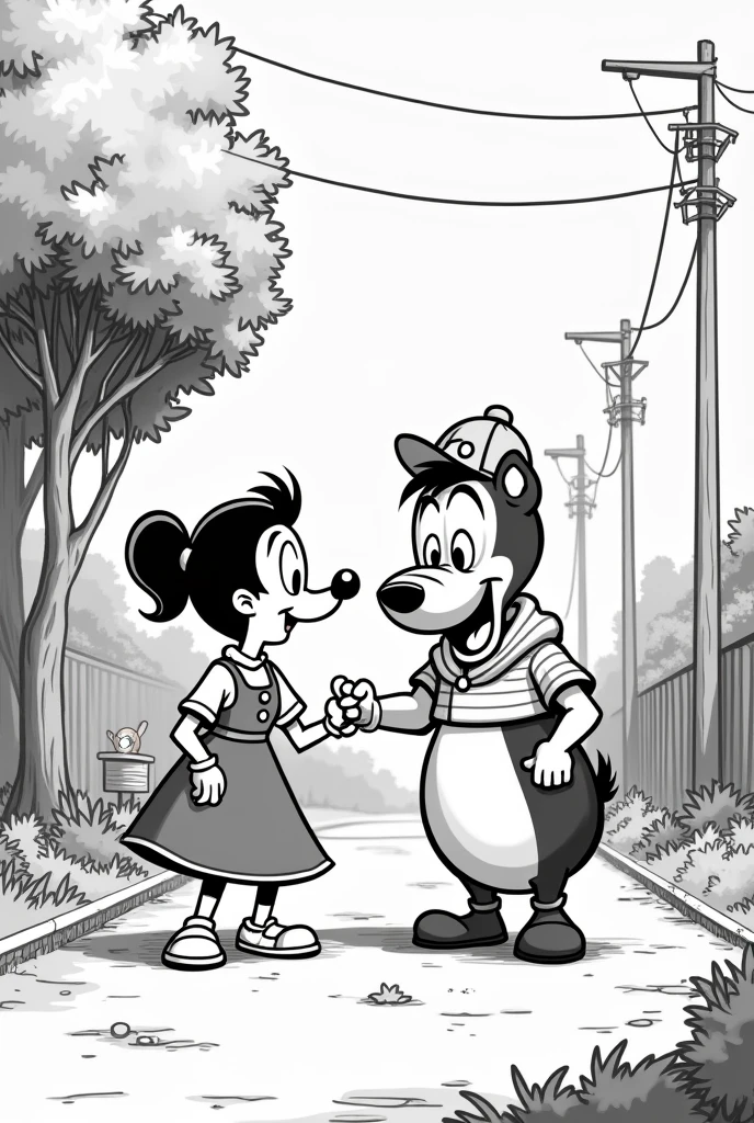 Cartoon, black and white, no to fake information yes to facts