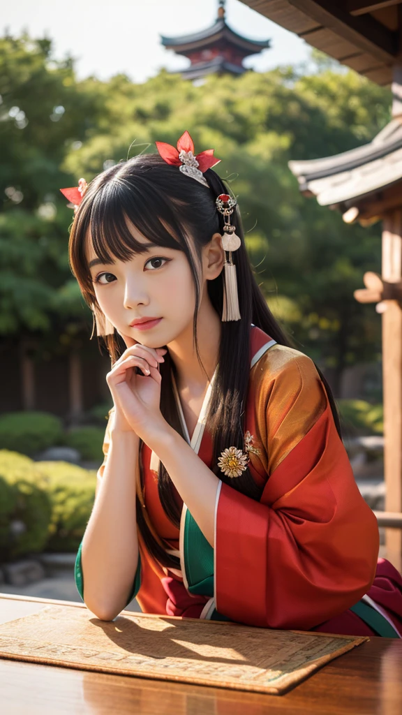((最high quality、Tabletop、8k、Best image quality、1Only people))、Japanese Shrine maiden of the Edo period、Japanese hair ornaments、Shrine maiden'White、Shrine maiden千早、Shrine maiden'Red too、long Red too、perfect red and white Shrine maiden costume、The atmosphere of ancient Japan、classic and classic Shrine maiden、Classic atmosphere、Depiction of the film、classic Shrine maiden、Full of Japanese atmosphere from the Edo period、Look at me、Elegant smile、Upper body photo、Perfectly recreates the atmosphere of Japan during the Edo period、halo、high quality、Japanese Idols、1、Expressionless、Line of sight、Medium Bob Hair、Brown Hair、Brown eyeshadow、Light pink blush、eyeliner、Beige lipstick、Glossy lips、Fine hair、slightly disheveled hair、Fine lashes、Fine skin pores、Low - Angle