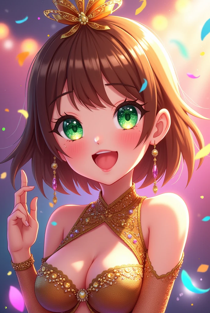 Idol Party game,smaile, brown hair,green eyes