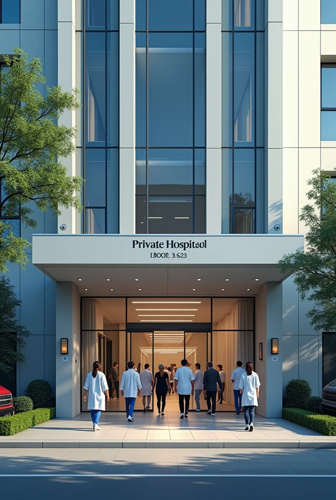 In front of a private hospital