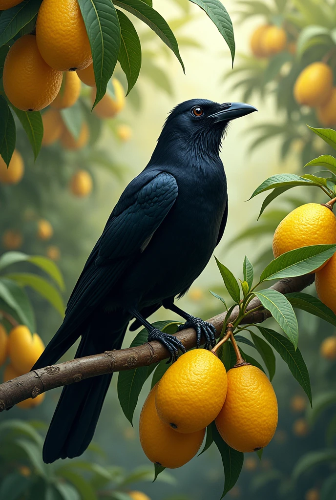Draw me a picture , The crow stands on the star fruit tree