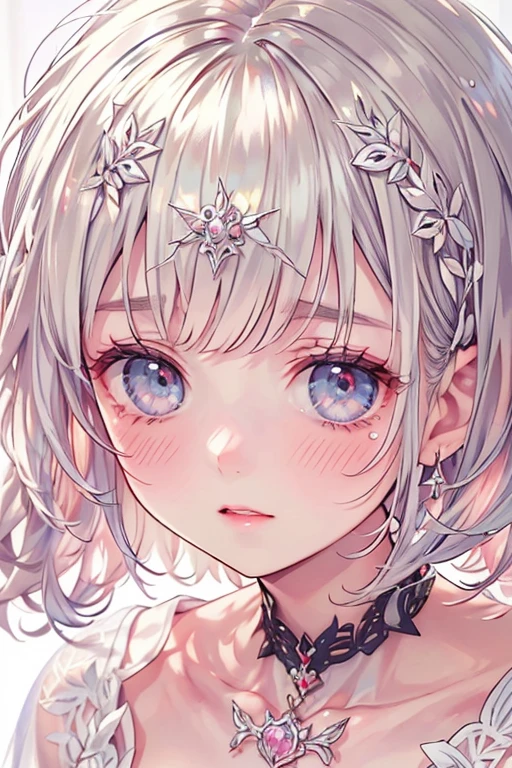 ((Highest quality)), ((masterpiece)), (detailed), A large amount:1.2),extremely detailed cute anime face, (((Flat Chest))), (Flat Chest:1.1),((((Short Bob Hair)))),Complex eyes,beautiful detailed eyes,Symmetrical eyes,(((detailed face))),beautiful detailed lips, If you look at this, (((Embarrassing))),(emotional expression),(My heart is pounding with anticipation.), A translucent white dress reveals her skin、String panties，one hand in pants，Filling condoms，Have a used condom