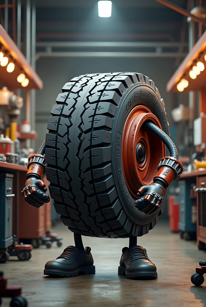 Create an animated mascot for a mechanic's workshop G&S Black letter tires