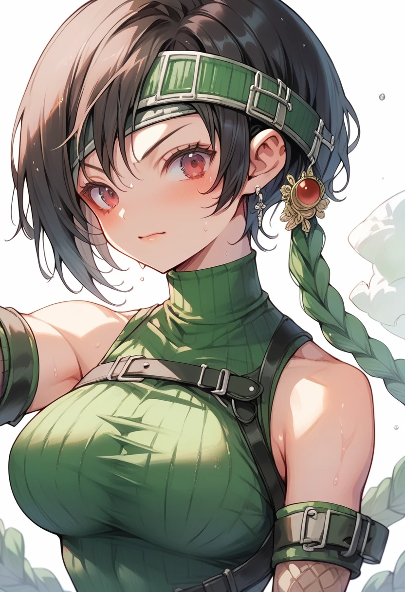 ultra detailed, best quality、Yuffie in Final Fantasy、Large Breasts、Standing、Sweat