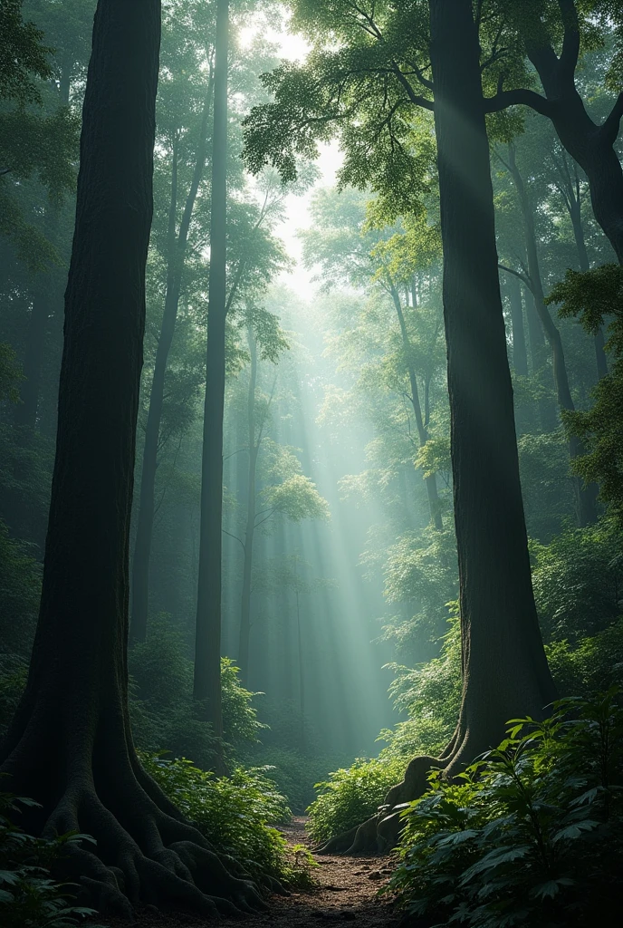 The scene is filled with towering trees, their thick foliage casting long, ominous shadows on the forest floor.**
   - Wide shot, ultra-realistic, towering trees with thick foliage dominate the scene, casting long, ominous shadows on the forest floor, creating a sense of depth and mystery in the dense Amazonian jungle