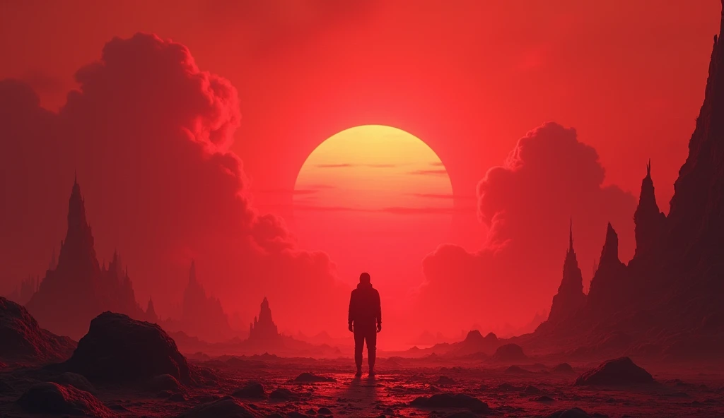 Sunset、Red World、Red-tinted clouds、Mysterious atmosphere、move