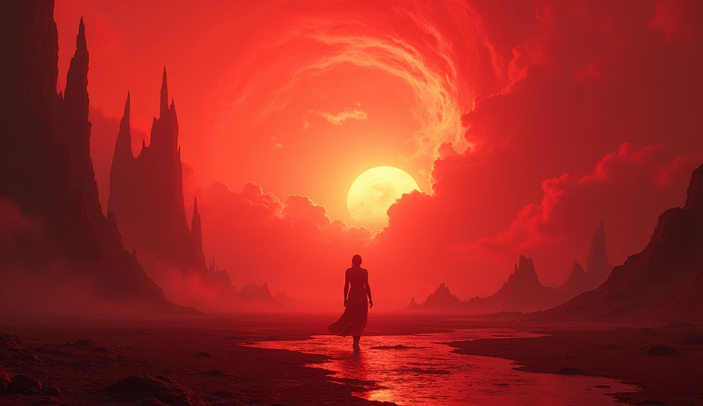 Sunset、Red World、Red-tinted clouds、Mysterious atmosphere、move